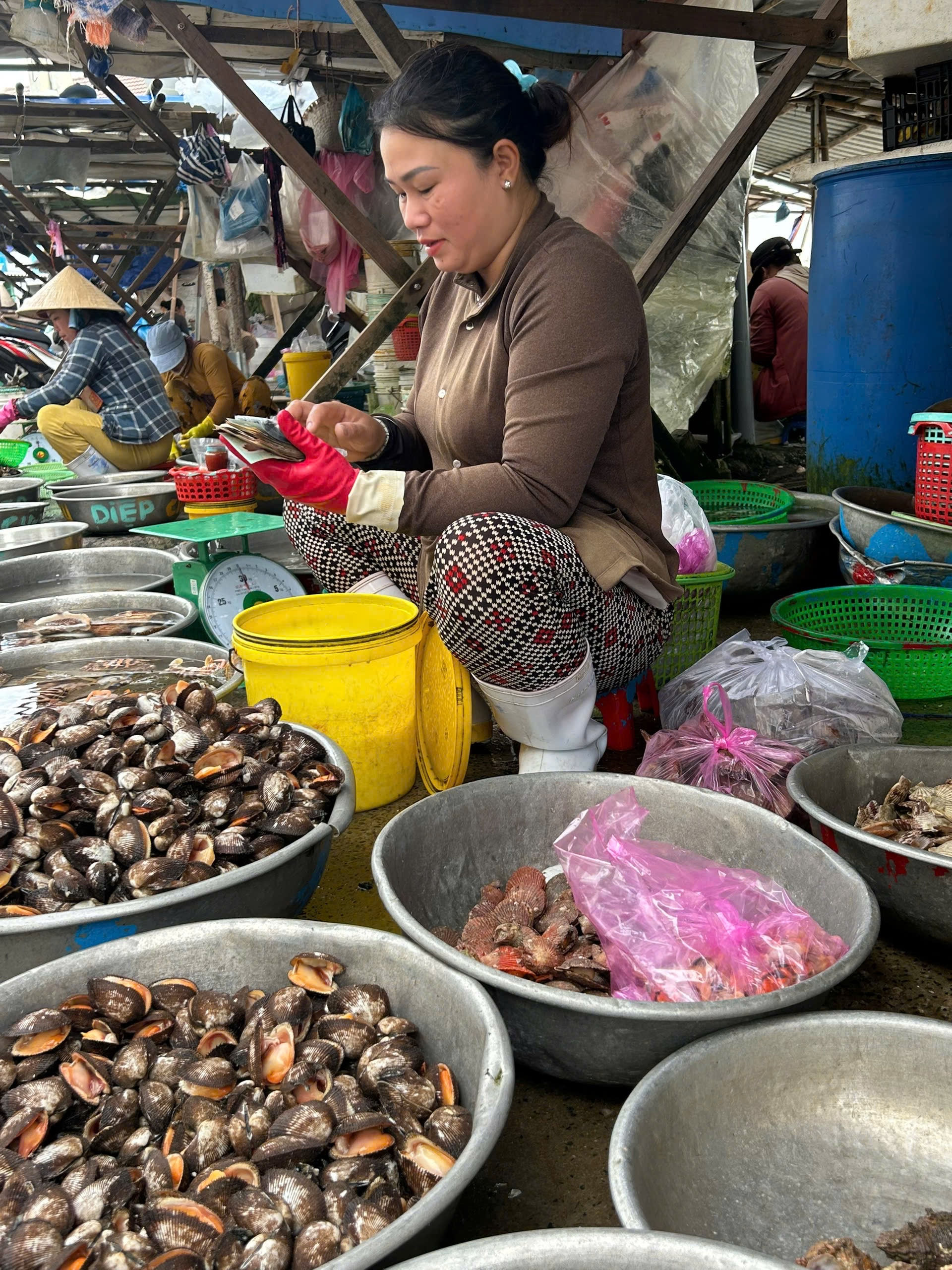 Hình Chị Thảo được một ngày thu mua kha khá sò lông