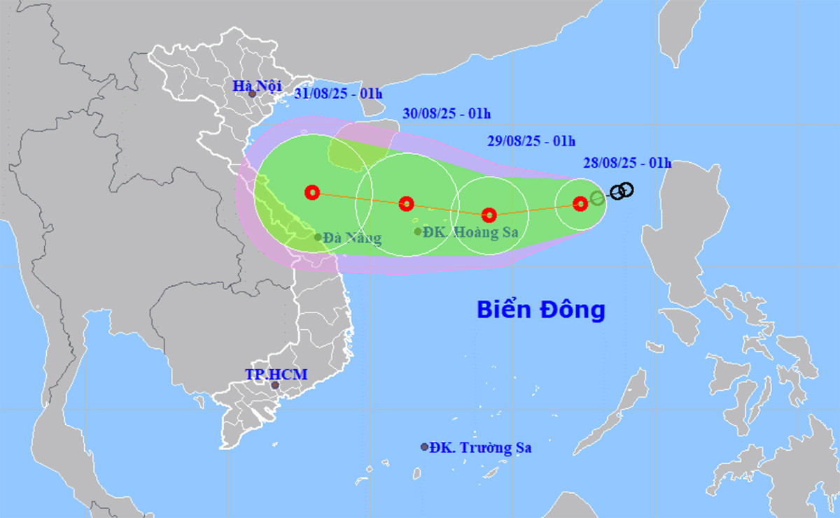 Dự báo đường đi, khu vực ảnh hưởng của áp thấp nhiệt đới. (Nguồn: NCHMF)