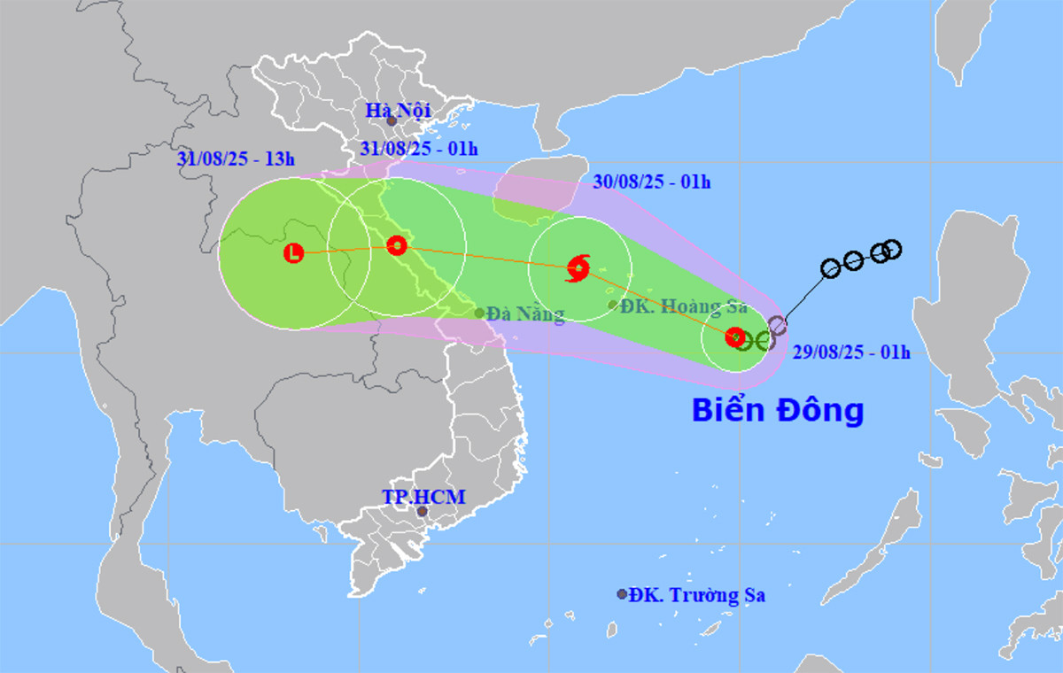 Bản đồ dự báo đường đi, khu vực ảnh hưởng của áp thấp nhiệt đới. (Nguồn: NCHMF)