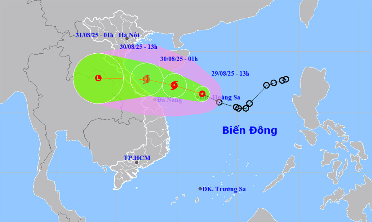 Dự báo đường đi, khu vực ảnh hưởng của áp thấp nhiệt đới sau khả năng mạnh lên thành bão số 6. (Nguồn: NCHMF)