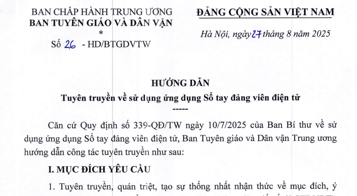 Đã có Hướng dẫn 26-HD/BTGDVTW tuyên truyền về sử dụng ứng dụng Sổ tay đảng viên điện tử