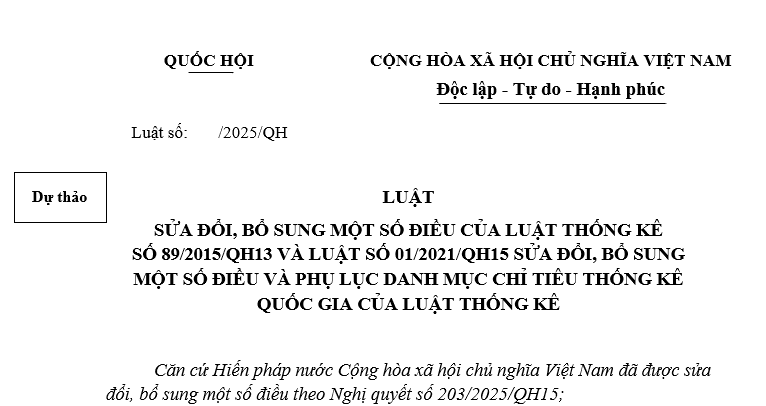 Đã có dự thảo Luật sửa đổi Luật Thống kê (Luật số 89/2015/QH13 và Luật số 01/2021/QH15)