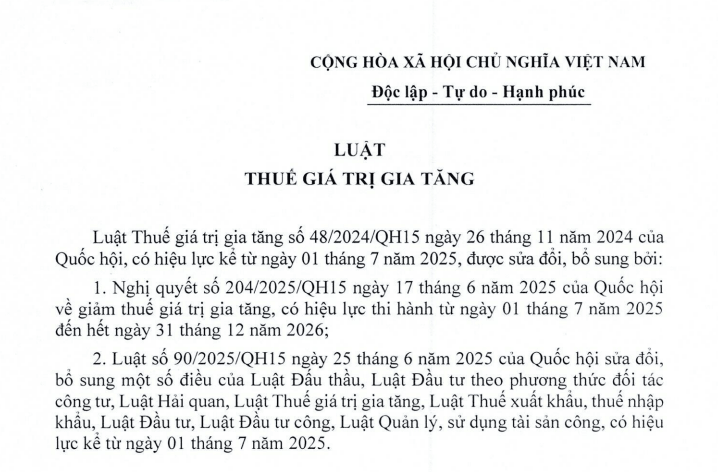 Đã có Văn bản hợp nhất Luật Thuế giá trị gia tăng Luật số 93/VBHN-VPQH