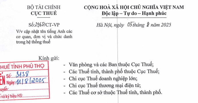 Công văn 2968/CT-VP: Tên tiếng Anh các cơ quan, dubai casino 88 - dubai palace dubaicasino88.bio trong hệ thống thuế 