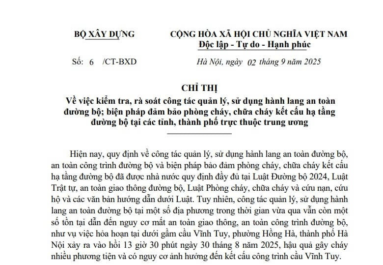 Chỉ thị 06/CT-BXD: Kiểm tra rà soát công tác quản lý và sử dụng hành lang an toàn đường bộ
