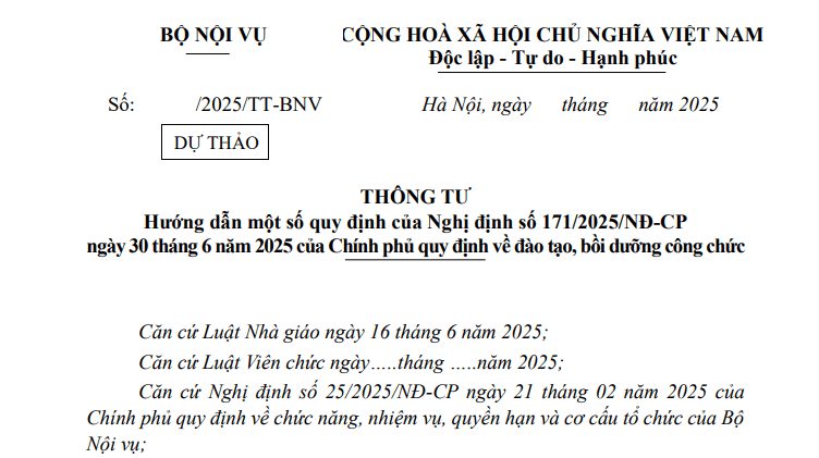Đã có dự thảo Thông tư hướng dẫn Nghị định 171/2025 về đào tạo bồi dưỡng công chức