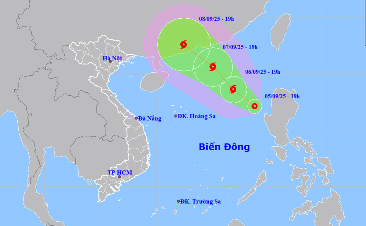 Dự báo đường đi, khu vực ảnh hưởng của áp thấp nhiệt đới. (Nguồn: NCHMF)