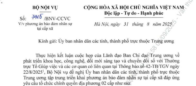 Đã có Công văn 7415/BNV-CCVC về vị trí việc làm cấp xã sau khi thực hiện chính quyền địa phương 02 cấp