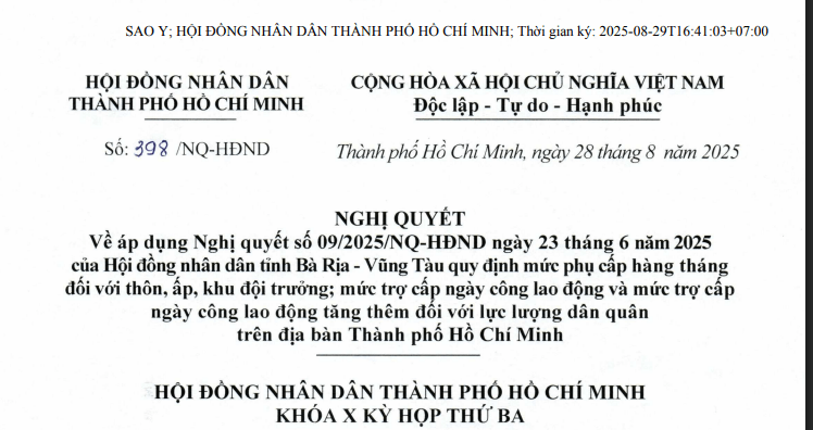 Nghị quyết 398: Chính sách mới về mức trợ cấp đối với lực lượng dân quân sau khi sáp nhập tỉnh tại TPHCM
