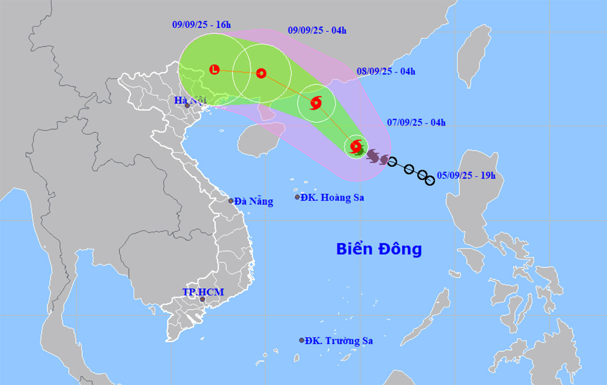 Bản đồ dự báo đường đi, khu vực ảnh hưởng của bão số 7 Tapah. (Nguồn: NCHMF)