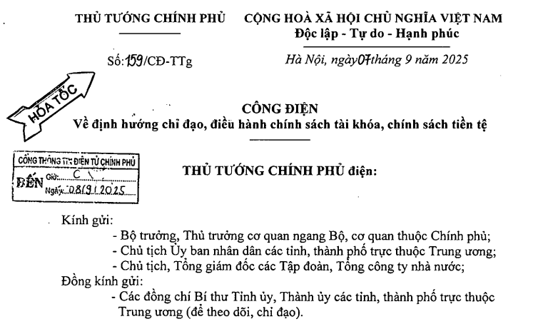 Đã có Công điện 159/CĐ-TTg định hướng chỉ đạo chính sách tài khóa tiền tệ