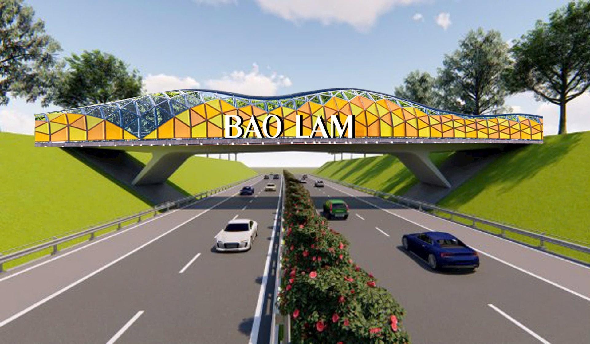 phối cảnh cầu vươt cao tốc qua địa bàn huyện bảo lâm