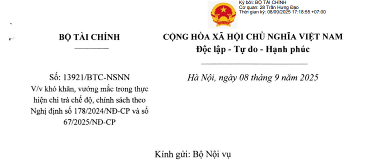 Đã có Công văn 13921/BTC-NSNN khó khăn trong chi trả chế độ chính sách theo Nghị định 178, Nghị định 67 