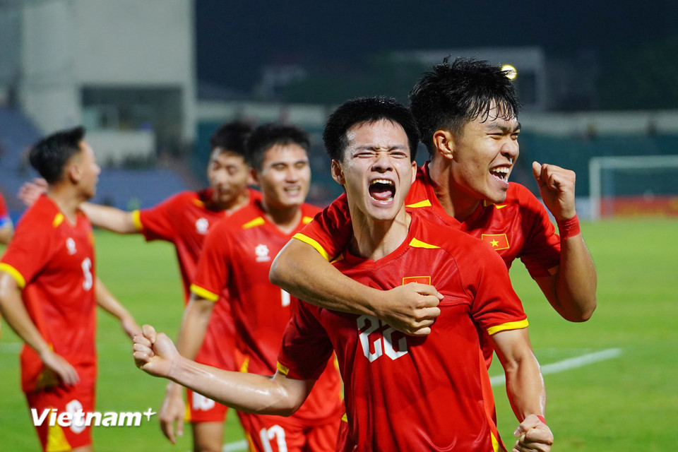 Bàn thắng duy nhất của tiền đạo Thanh Nhàn (số 22) giúp Đội tuyển U23 Việt Nam đánh bại U23 Yemen với tỷ số 1-0 ở lượt trận cuối Vòng loại U23 châu Á 2026. (Ảnh: Việt Anh/Vietnam+)