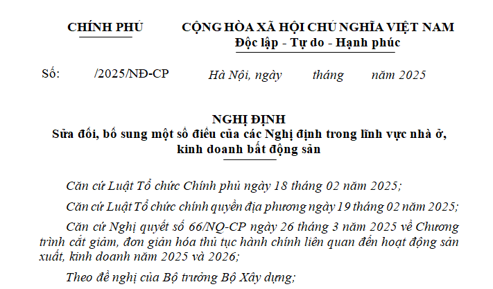 Đã có dự thảo Nghị định sửa đổi các Nghị định về nhà ở, kinh doanh bất động sản