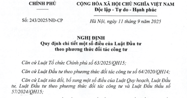 Đã có Nghị định 243/NĐ-CP hướng dẫn Luật Đầu tư theo phương thức đối tác công tư 2020 (PPP)