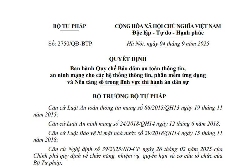 Quy chế Bảo đảm an toàn thông tin, an ninh mạng cho các hệ thống thông tin, phần mềm ứng dụng thi hành án dân sự 