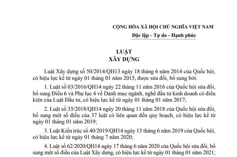 Văn bản hợp nhất Luật Xây dựng (Luật số 154/VBHN-VPQH)