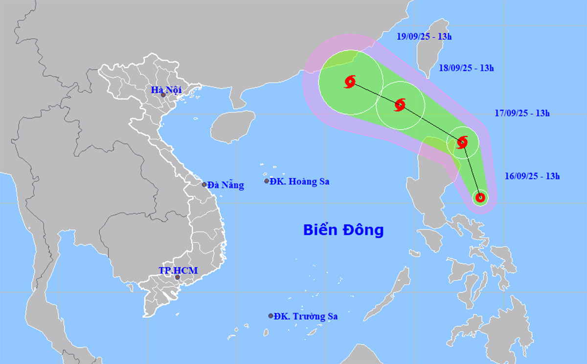 Bản đồ dự báo đường đi, khu vực ảnh hưởng của áp thấp nhiệt đới. (Nguồn: NCHMF)