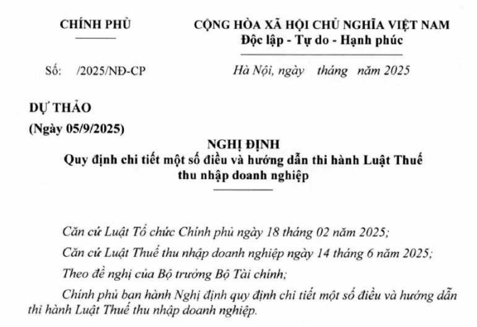 Cập nhật dự thảo Nghị định hướng dẫn Luật Thuế thu nhập doanh nghiệp 2025