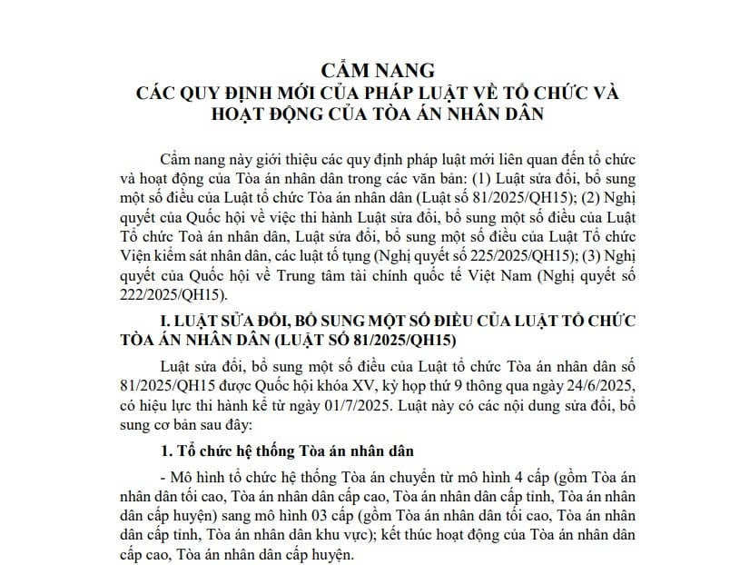 Cẩm nang quy định mới của pháp luật về tổ chức và hoạt động của Tòa án nhân dân