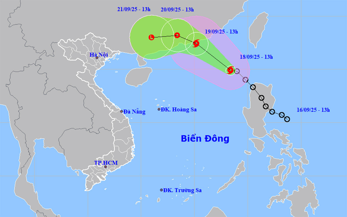 Bản đồ dự báo đường đi, khu vực ảnh hưởng của bão số 8 Mitag. (Nguồn: NCHMF)