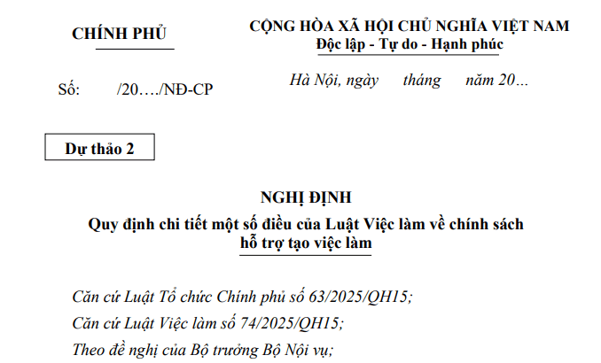 Cập nhật dự thảo Nghị định hướng dẫn Luật Việc làm về chính sách hỗ trợ tạo việc làm