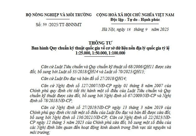 Đã có Thông tư 59 Quy chuẩn kỹ thuật quốc gia về cơ sở dữ liệu nền địa lý quốc gia tỷ lệ