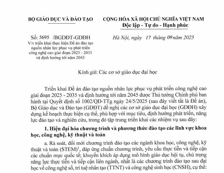 Quyết định 5695: Đề án đào tạo nguồn nhân lực phục vụ phát triển công nghệ cao giai đoạn 2025 - 2035 và định hướng tới năm 2045 