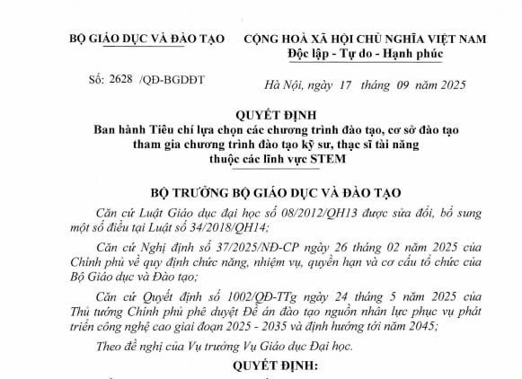 Tiêu chí lựa chọn chương trình, cơ sở đào tạo tham gia chương trình đào tạo kỹ sư, thạc sĩ tài năng STEM 