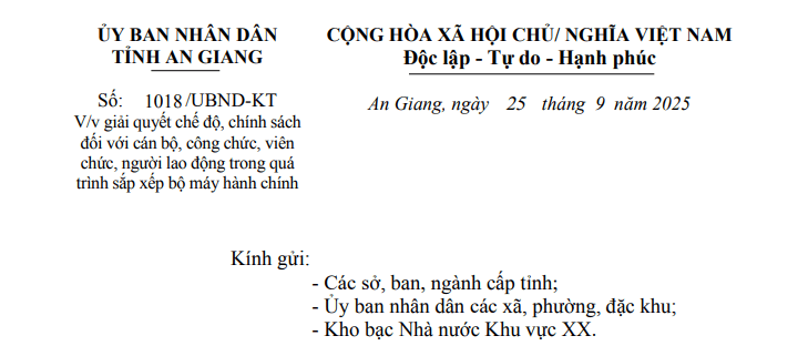 Công văn 1018/UBND-KT: Chỉ đạo mới giải quyết chế độ chính sách cho CBCCVC theo Nghị định 178, 67 tại An Giang