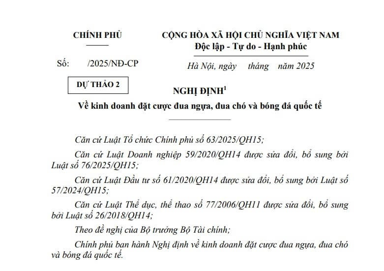 Cập nhật dự thảo Nghị định về kinh doanh đặt cược đua ngựa, đua chó và bóng đá quốc tế thay thế Nghị định 06/2017 