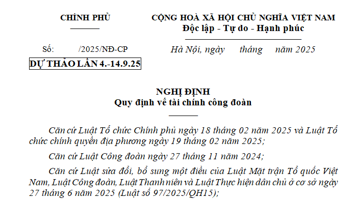 Cập nhật dự thảo Nghị định về tài chính công đoàn