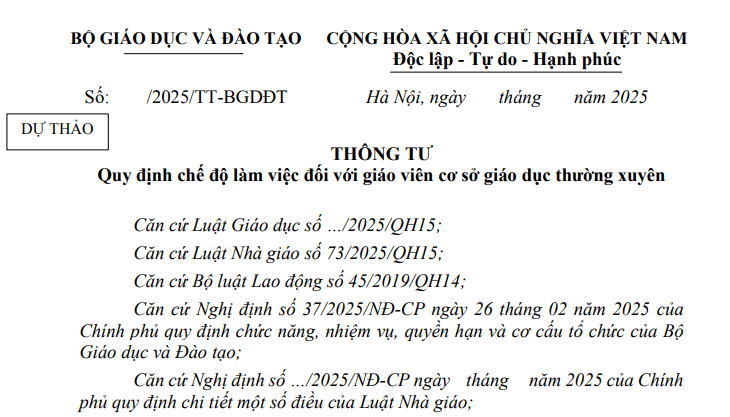 Đã có dự thảo Thông tư về chế độ làm việc với giáo viên cơ sở giáo dục thường xuyên