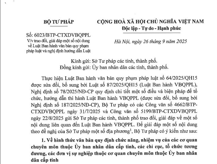 Bộ Tư pháp đã có Công văn mới hướng dẫn Luật Ban hành văn bản quy phạm pháp luật và Nghị định hướng dẫn