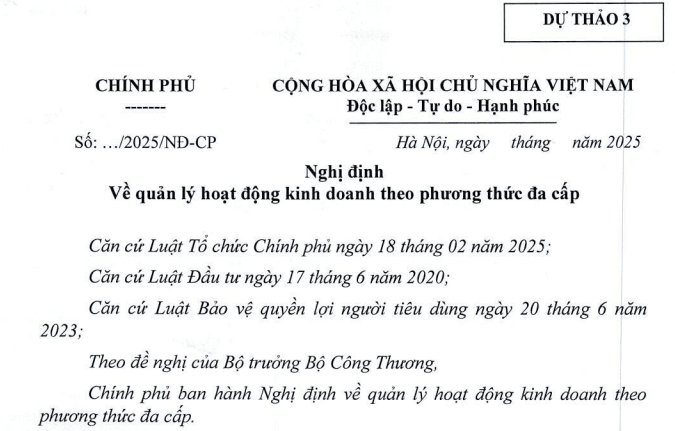 Cập nhật dự thảo Nghị định về quản lý hoạt động kinh doanh theo phương thức đa cấp