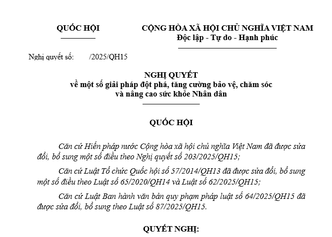 Đã có dự thảo Nghị quyết của Quốc hội về đột phá chăm sóc sức khỏe Nhân dân