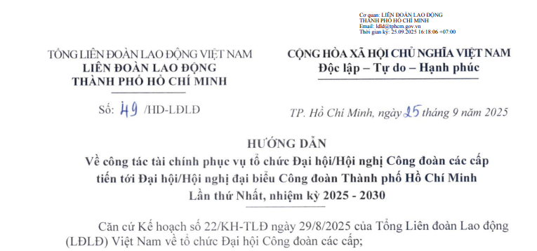 Đã có Hướng dẫn 49/HD-LĐLĐ về mức chi phục vụ tổ chức Đại hội Công đoàn các cấp tại TPHCM