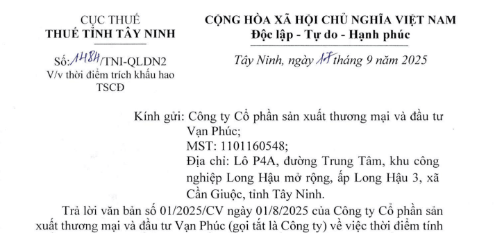 Công văn 1484: Hướng dẫn mới về trích khấu hao tài sản cố định sau sáp nhập đơn vị hành chính