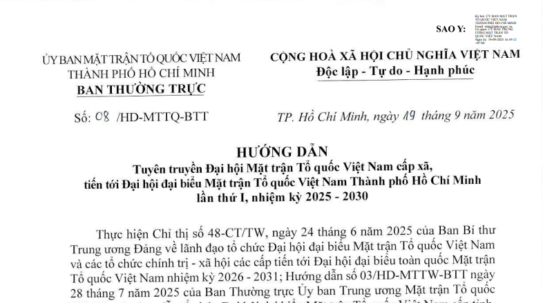 Đã có Hướng dẫn 08/HD-MTTQ-BТТ tuyên truyền Đại hội Mặt trận Tổ quốc Việt Nam cấp xã tại TPHCM