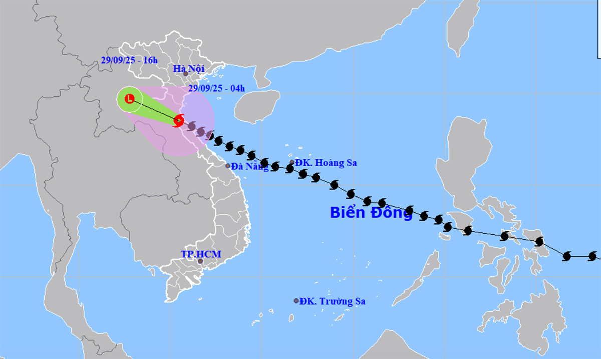 Bản đồ dự báo đường đi, khu vực ảnh hưởng của bão số 10 Bualoi. (Nguồn: NCHMF)