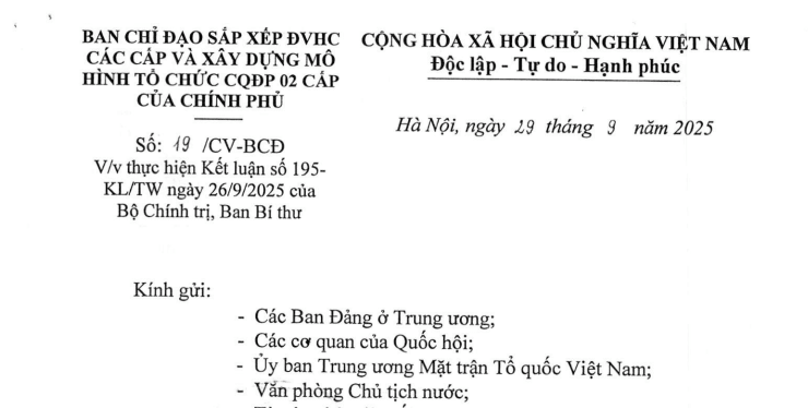 Đã có Công văn 19/CV-BCĐ hướng dẫn Kết luận 195 về chi trả chế độ chính sách Nghị định 178 trước 15/10/2025