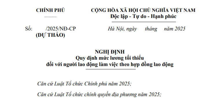 Cập nhập dự thảo Nghị định về mức lương tối thiểu đối với người làm việc theo hợp đồng lao động từ 2026