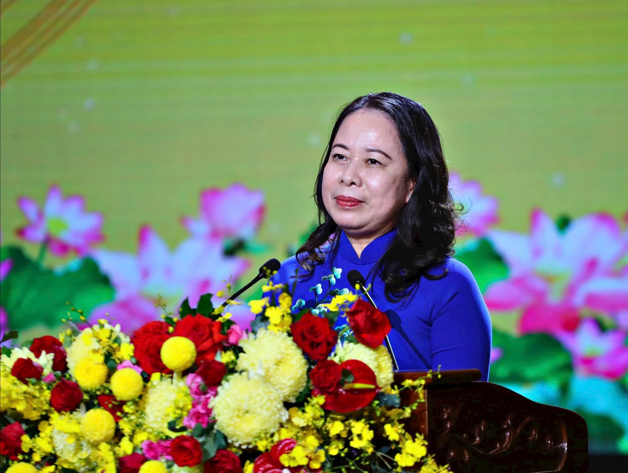 Ủy viên Trung ương Đảng, Phó Chủ tịch nước Cộng hòa xã hội chủ nghĩa Việt Nam Võ Thị Ánh Xuân phát biểu tại Đại hội