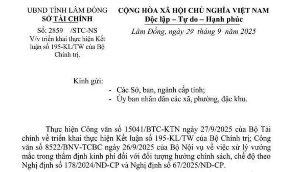 Công văn 2859/STC-NS hướng dẫn chi trả chế độ Nghị định 178, 67 trước 15/10/2025 tại Lâm Đồng