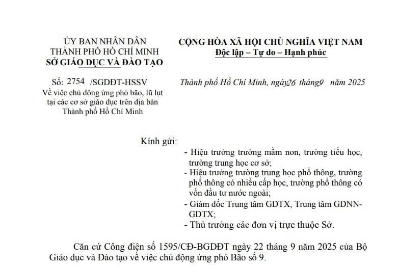 Công văn 2754: Chủ động ứng phó bão lũ tại các cơ sở giáo dục trên địa bàn TPHCM 