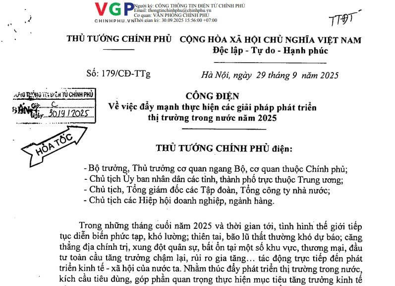 Công điện 179/CĐ-TTg: Đẩy mạnh các giải pháp phát triển thị trường trong nước năm 2025