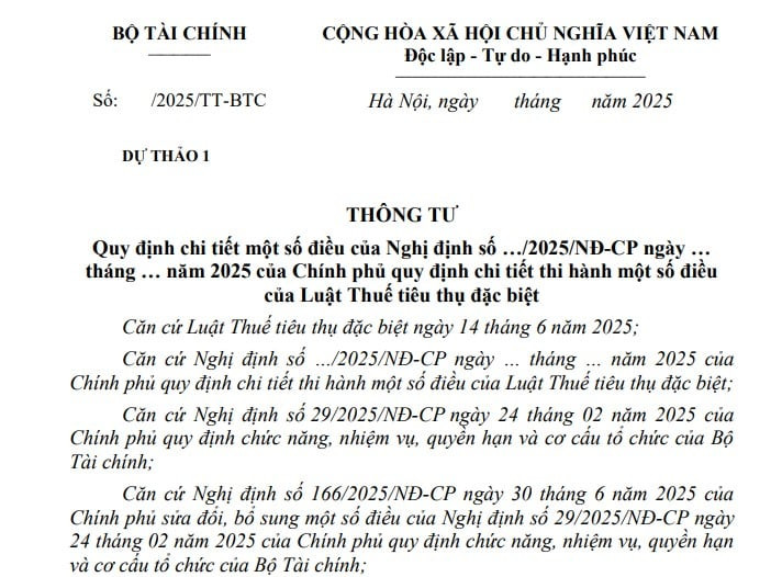 Dự thảo Thông tư hướng dẫn Luật Thuế tiêu thụ đặc biệt