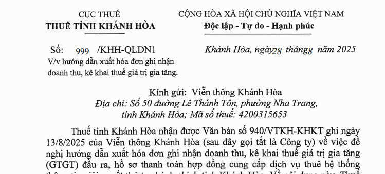 Công văn 999: Hướng dẫn xuất hóa đơn ghi nhận doanh thu, kê khai thuế giá trị gia tăng đầu ra