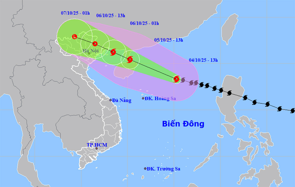 Bản đồ dự báo đường đi, khu vực ảnh hưởng của bão số 11 Matmo. (Nguồn: NCHMF)